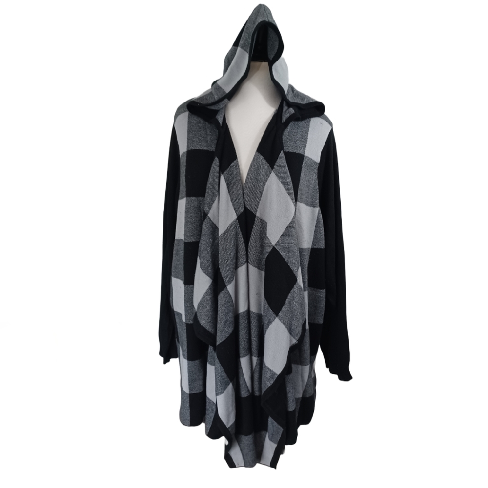 TORRID PLAID DRAPE FRONT HOODED CARDIGAN SIZE 6 (6X)